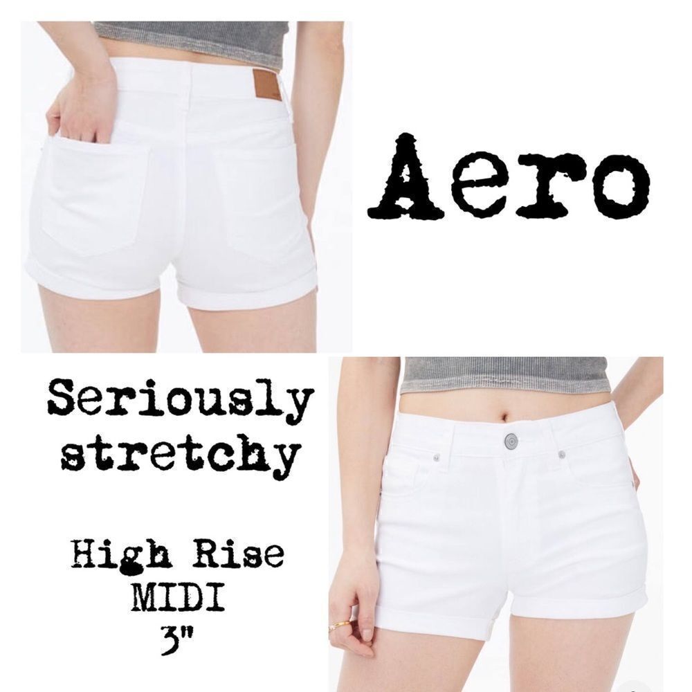 NWT Women's aero seriously stretchy white high rise midi 3” Jean shorts size 6
